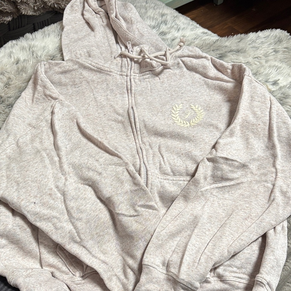 PINK Victoria's Secret Light Beige Zip-Up Hoodie